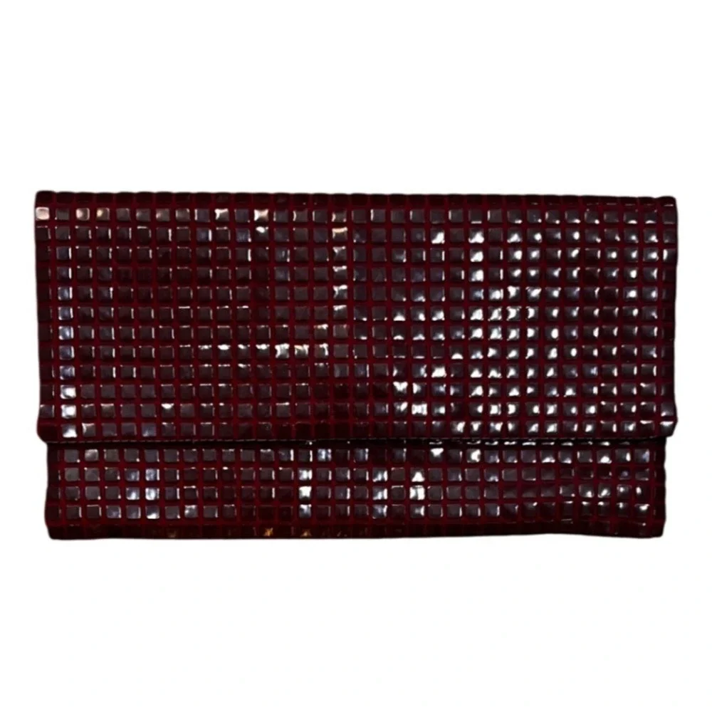 ❤️NWOT Burgundy Wine Grid Tile Mosaic Envelope Clutch Bag Magnetic Closure
